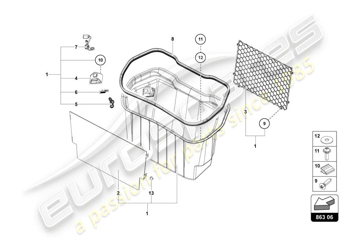 lamborghini lp770-4 svj coupe (2019) garniture de coffre à bagages schéma des pièces