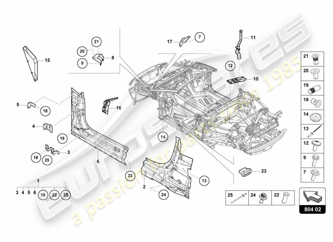 lamborghini lp610-4 spyder (2016) diagramme des pièces de renfort