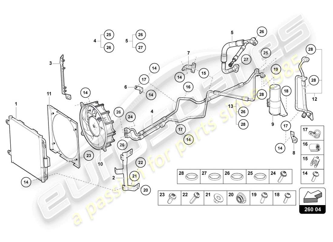 lamborghini 2017 (lp750-4 sv roadster) diagramme des pièces du condenseur de climatisation