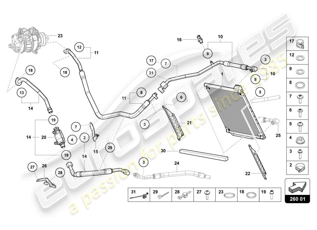 lamborghini lp740-4 s roadster (2019) diagramme des pièces du condenseur de climatisation