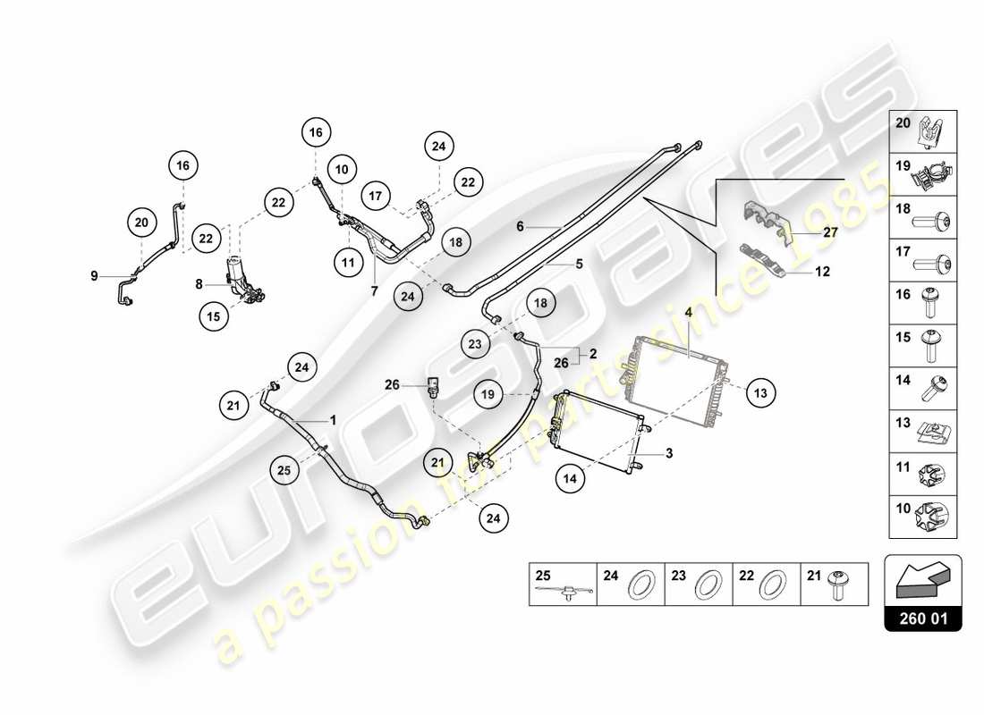 lamborghini lp580-2 spyder (2018) diagramme des pièces du condenseur de climatisation