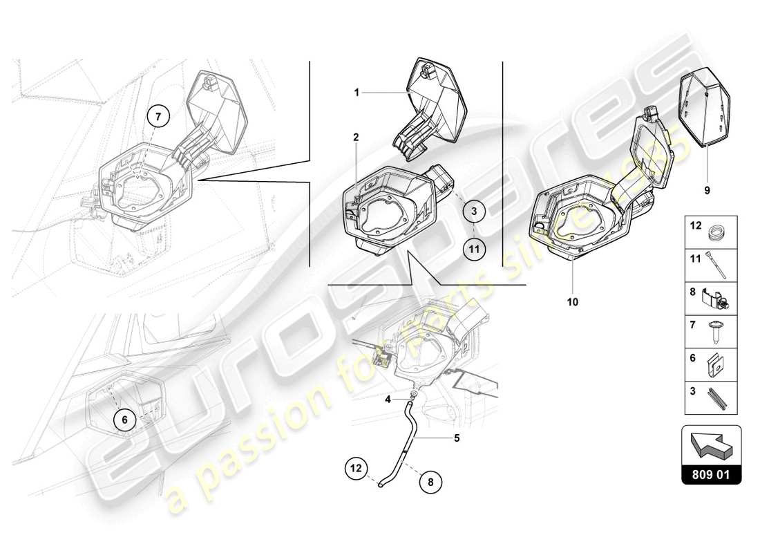 lamborghini 2019 (lp740-4 s roadster) trappe de remplissage de carburant schéma des pièces