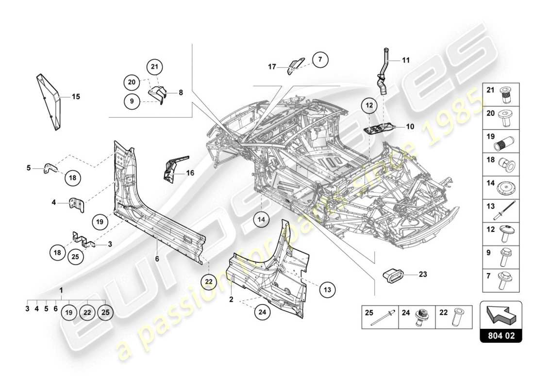 lamborghini evo spyder 2wd (2020) diagramme des pièces de renfort