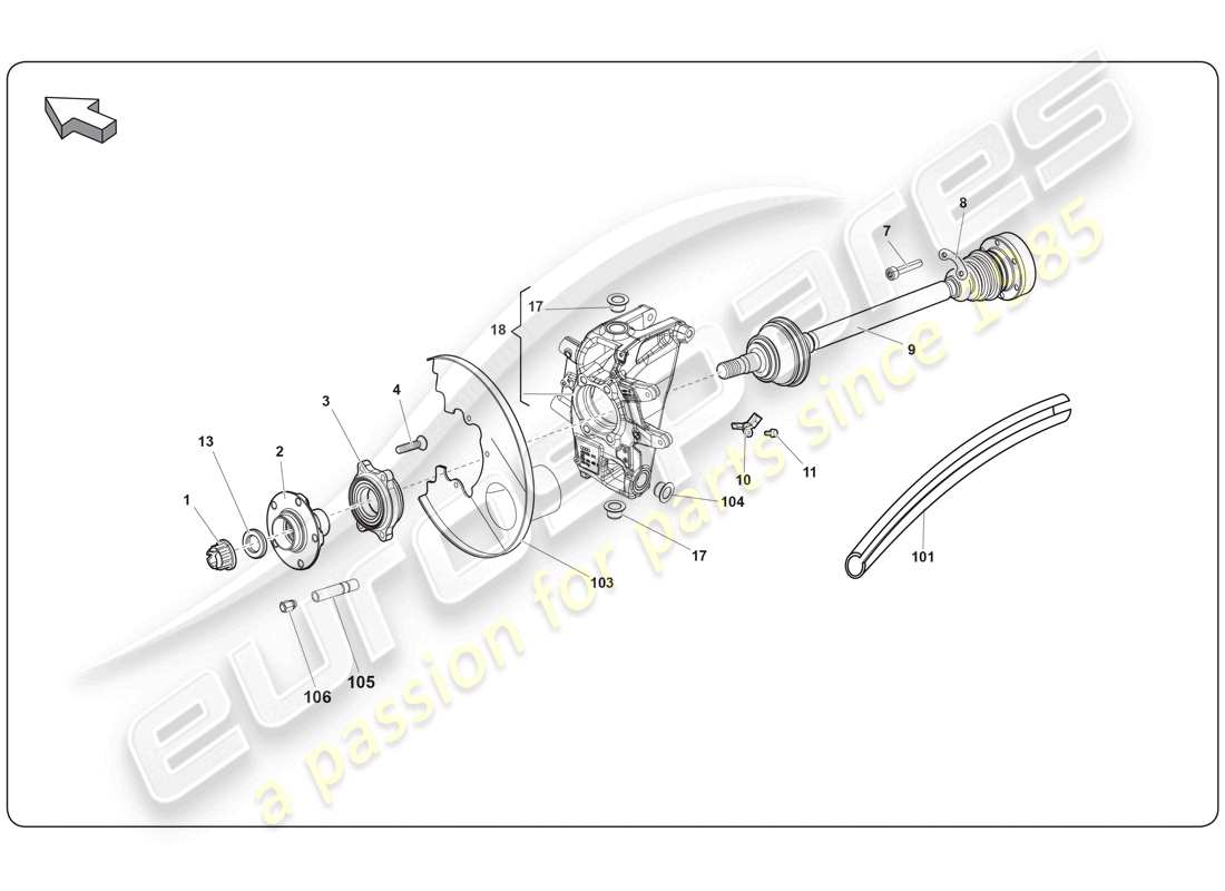 lamborghini super trofeo (2009-2014) arbre de transmission arrière schéma des pièces