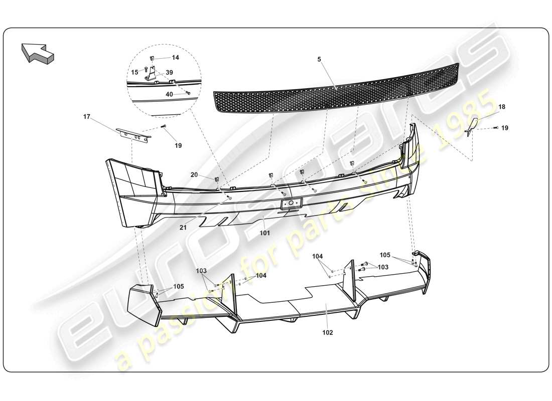 lamborghini super trofeo (2009-2014) pare-chocs arrière schéma des pièces