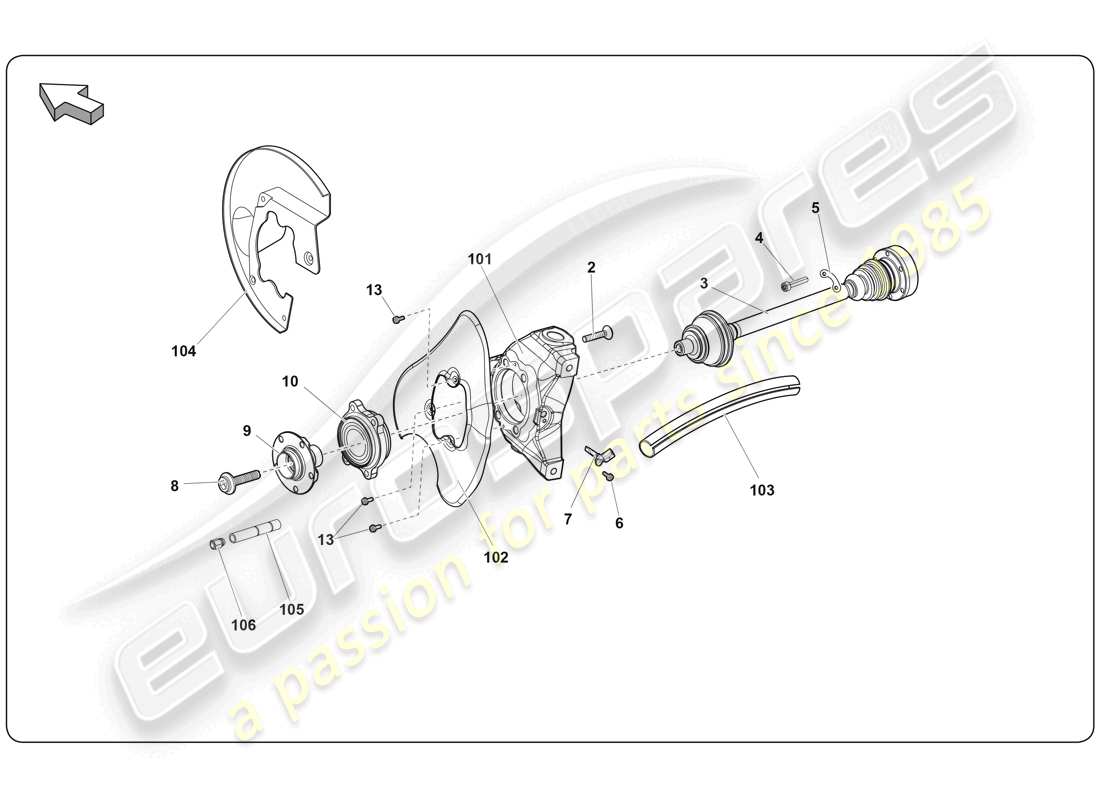 lamborghini super trofeo (2009-2014) arbre de transmission avant schéma des pièces