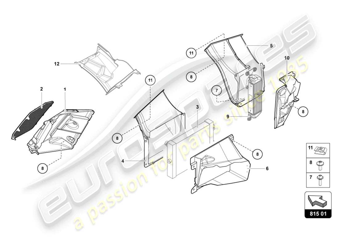 lamborghini 2015 (lp700-4 coupe) carton de conduit d'air schéma des pièces