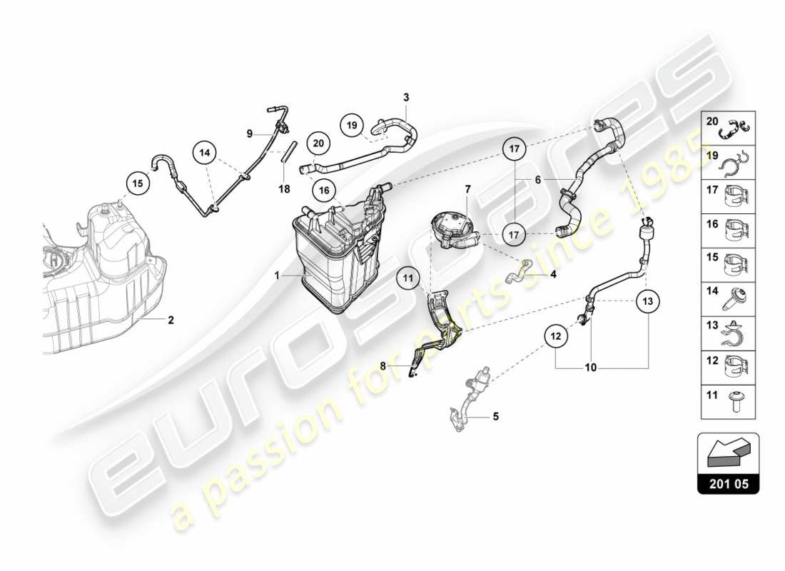 lamborghini lp580-2 spyder (2018) récipient de charbon actif schéma des pièces