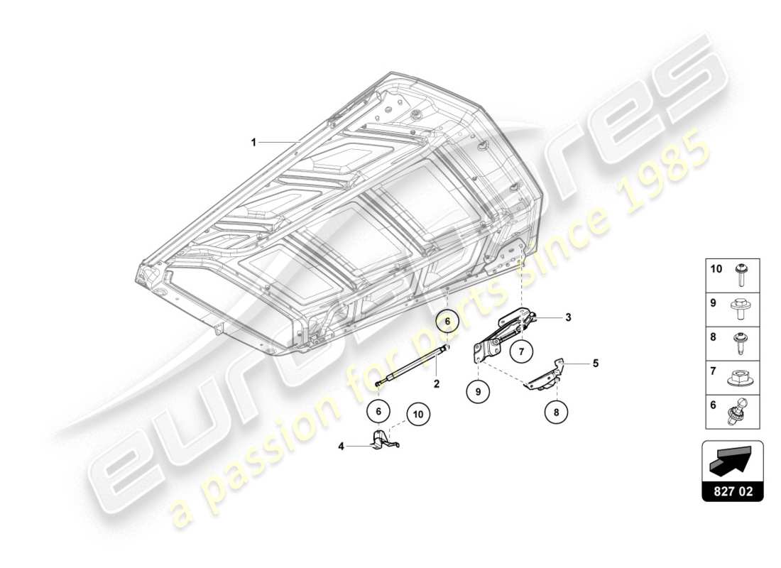 lamborghini lp610-4 coupe (2018) couvercle moteur avec insp. couverture diagramme de pièce