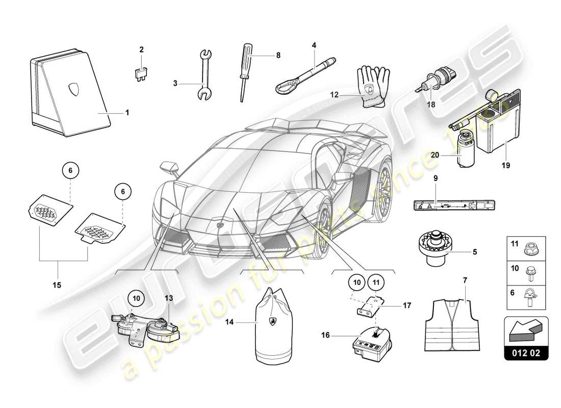 lamborghini lp740-4 s coupe (2020) outils du véhicule schéma des pièces