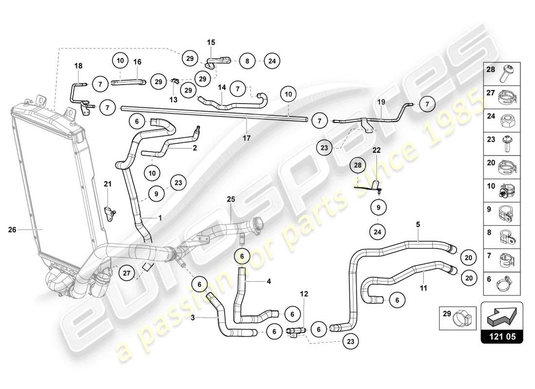 lamborghini lp740-4 s roadster (2021) système de refroidissement schéma des pièces