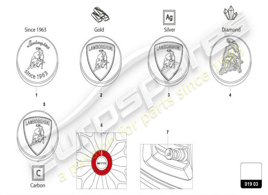 lamborghini huracan lp600-4 zhong coupe (accessories) schéma des pièces du capuchon de moyeu