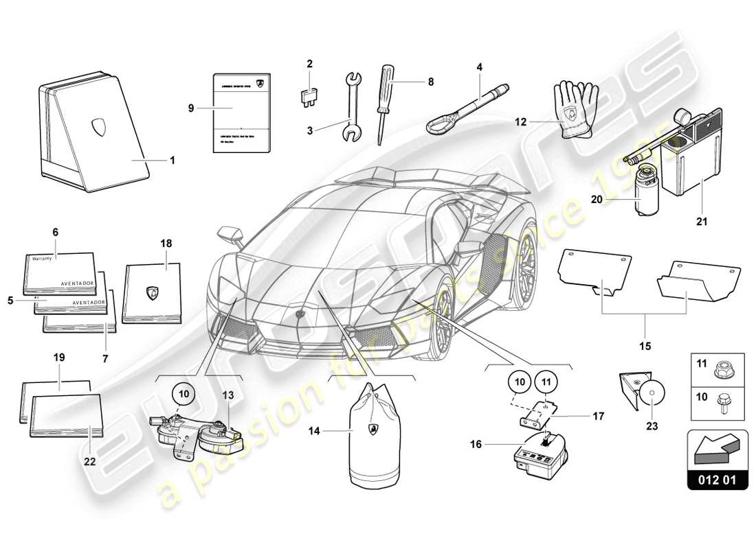 lamborghini lp720-4 coupe 50 (2014) outils du véhicule schéma des pièces