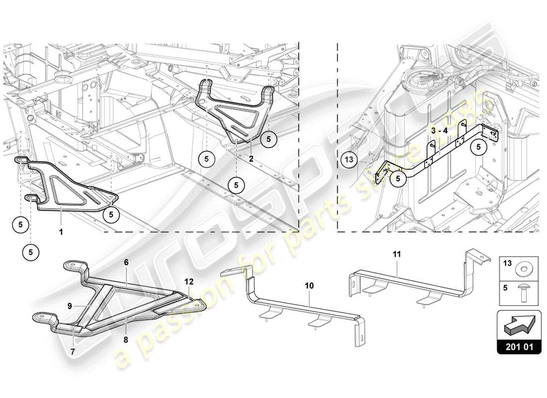 lamborghini 2014 (lp720-4 coupe 50) support pour réservoir de carburant schéma des pièces