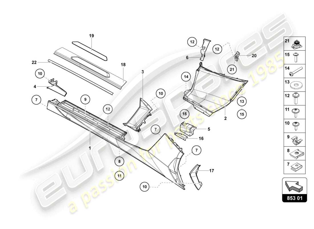 lamborghini lp700-4 coupe (2014) latéral extérieur inférieur pour carter de roue schéma des pièces