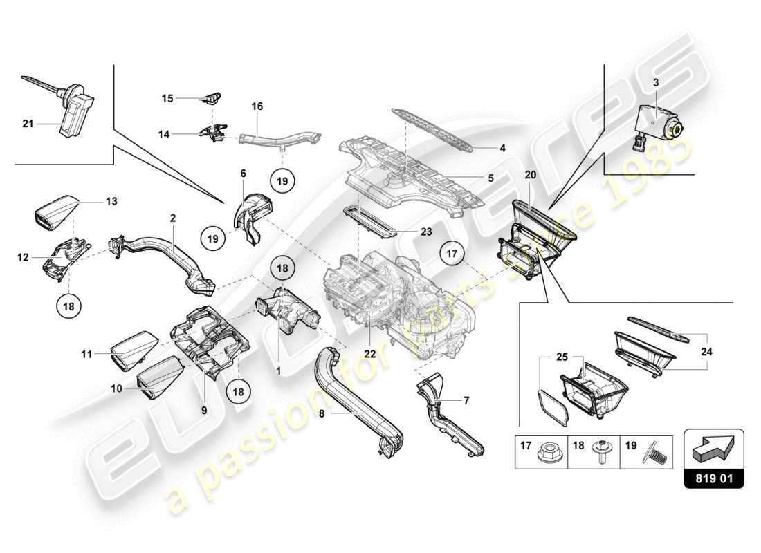 lamborghini lp610-4 coupe (2018) schéma des pièces de ventilation