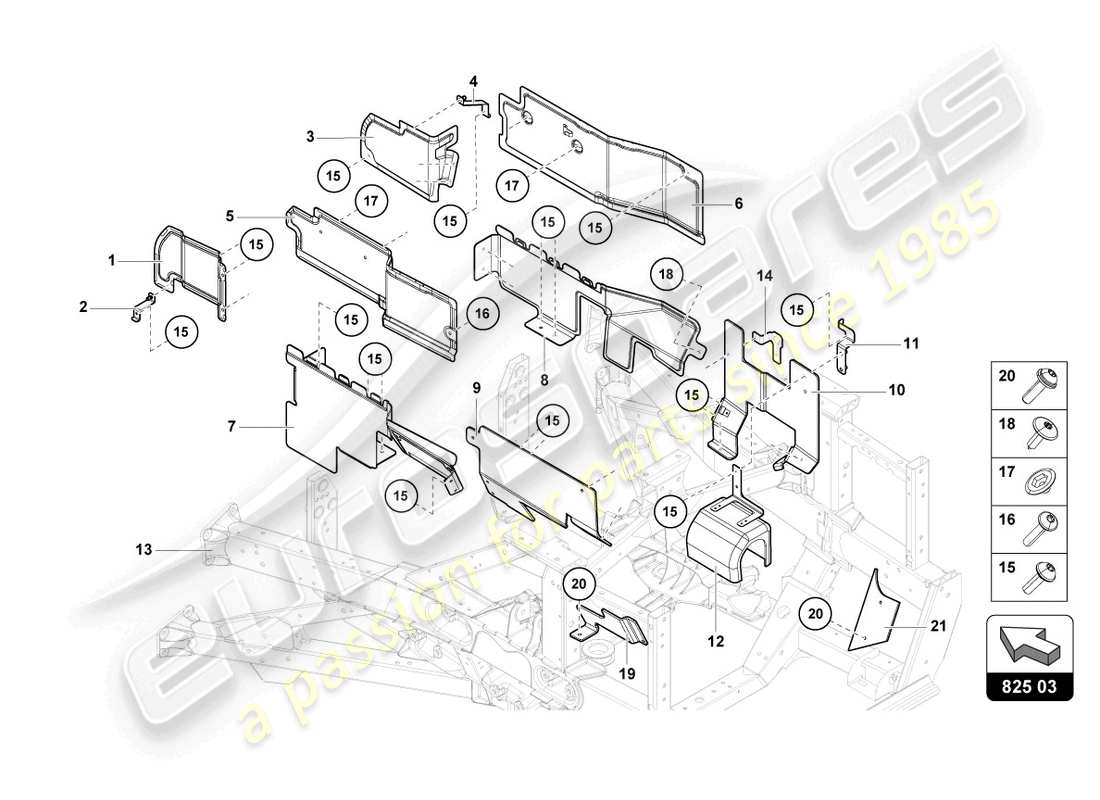 lamborghini lp740-4 s roadster (2021) schéma des pièces du bouclier thermique