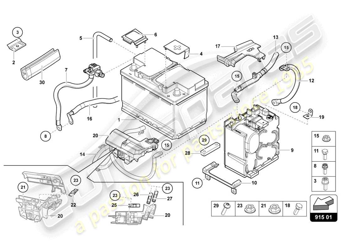 lamborghini 2015 (lp700-4 roadster) diagramme des pièces de la batterie