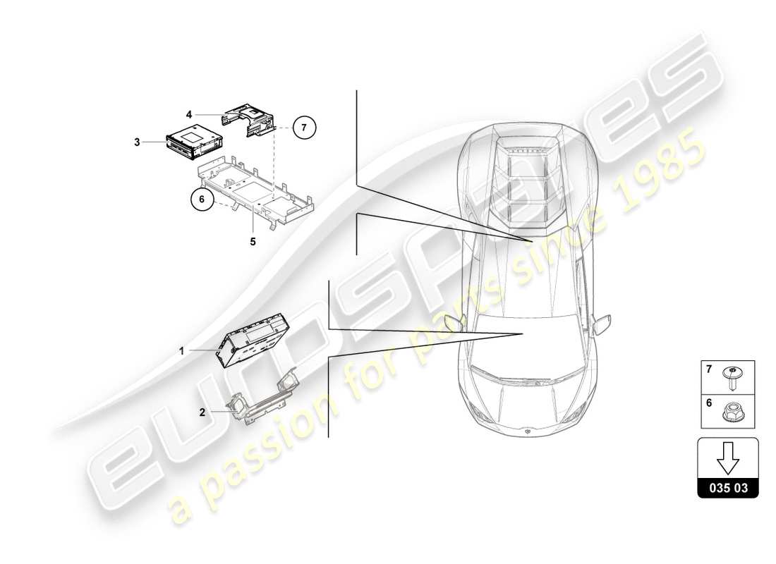 lamborghini lp600-4 zhong coupe (2015) unité de radio navigation schéma des pièces