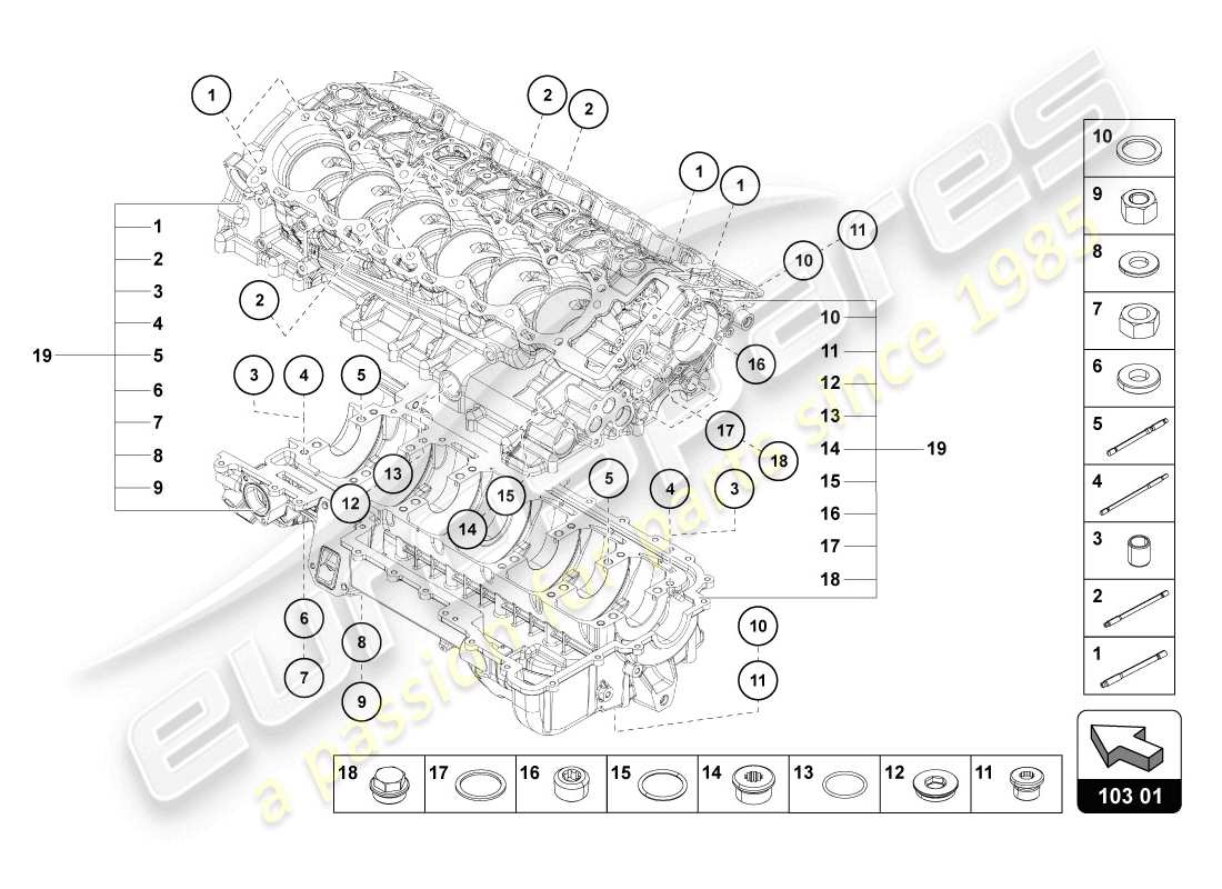 lamborghini 2014 (lp720-4 coupe 50) bloc moteur schéma des pièces