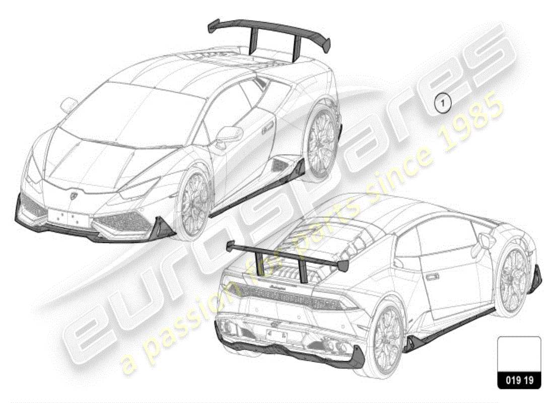 lamborghini huracan lp580-2 spyder (accessories) 1 ensemble de pièces de fixation aérodynamique diagramme des pièces