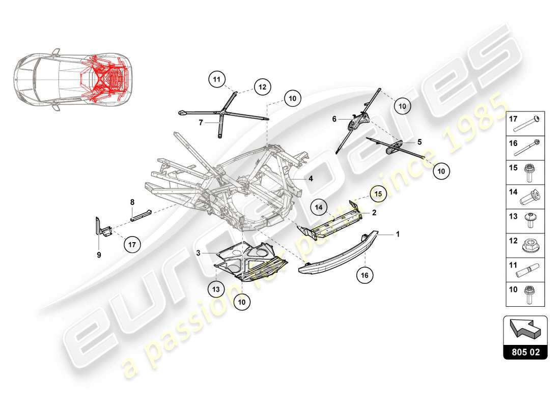 lamborghini evo spyder 2wd (2020) châssis schéma des pièces