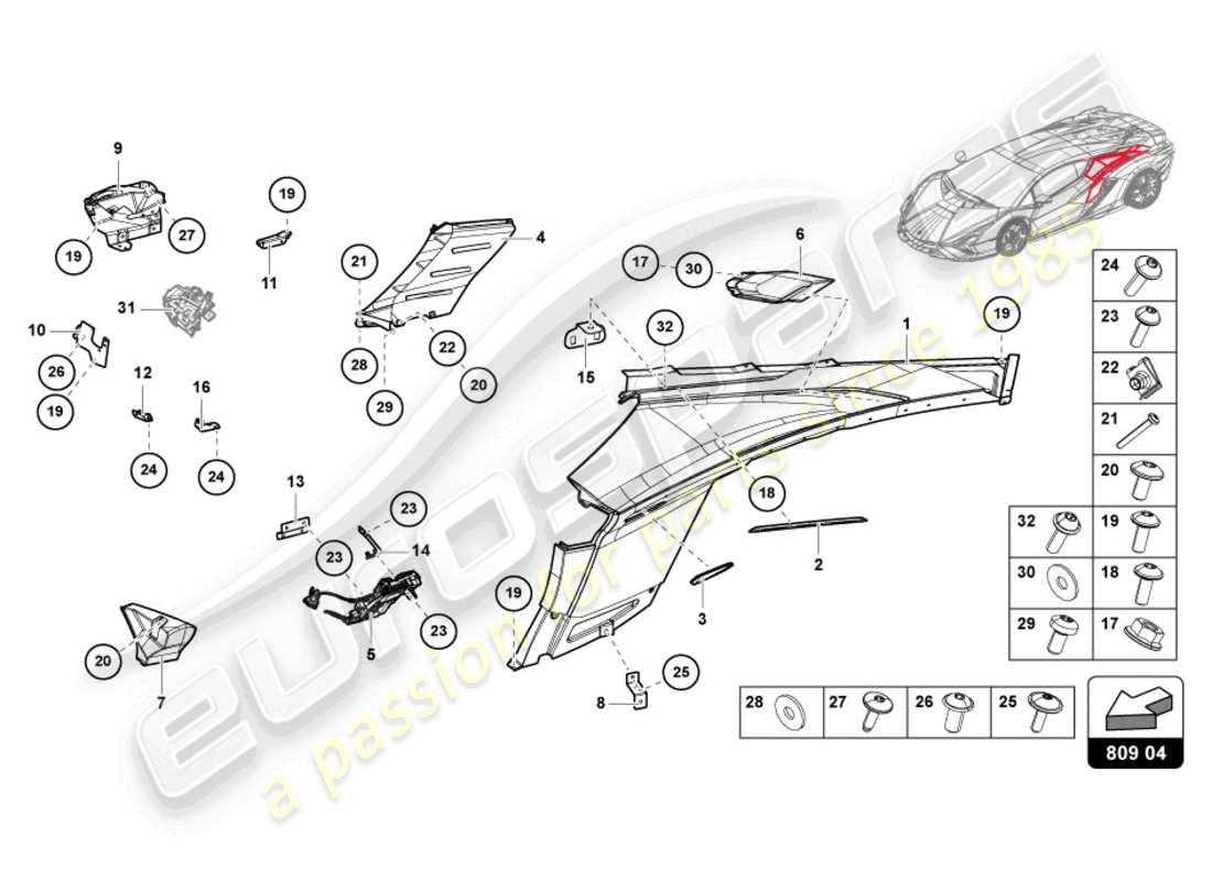 lamborghini sian (2021) panneaux de garniture latérale schéma des pièces