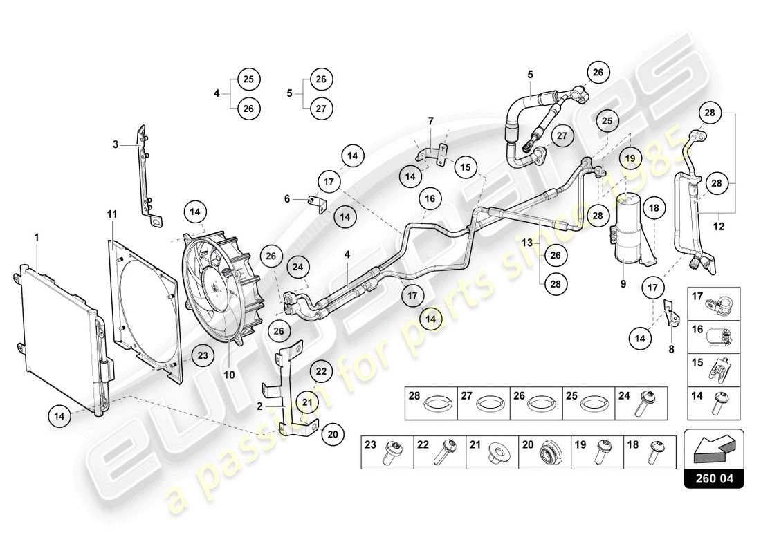 lamborghini lp750-4 sv coupe (2017) diagramme des pièces du condenseur de climatisation