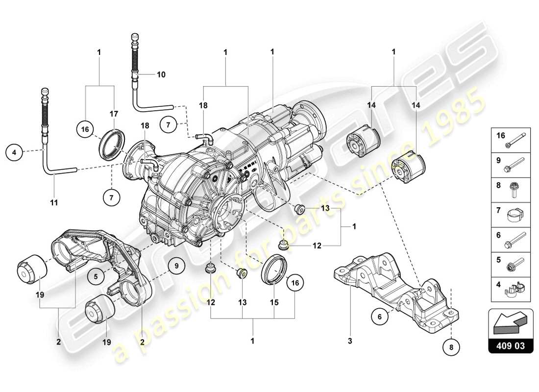 lamborghini 2014 (lp720-4 coupe 50) différentiel d'essieu avant avec visco-embrayage schéma des pièces
