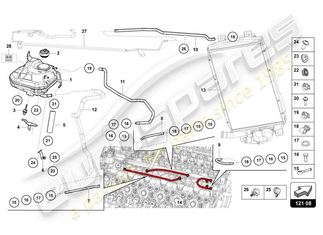 lamborghini lp740-4 s roadster (2021) réservoir de liquide avec indicateur de niveau de refroidissement schéma des pièces