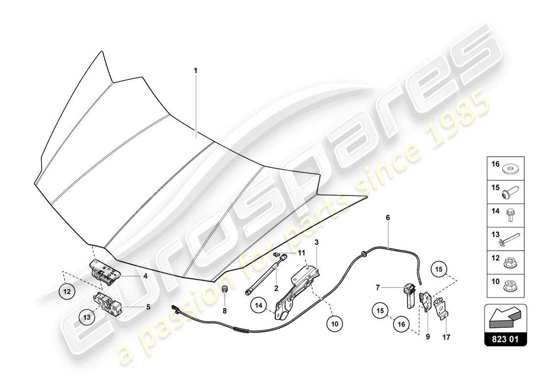 lamborghini lp740-4 s roadster (2019) diagramme des pièces avant du capot