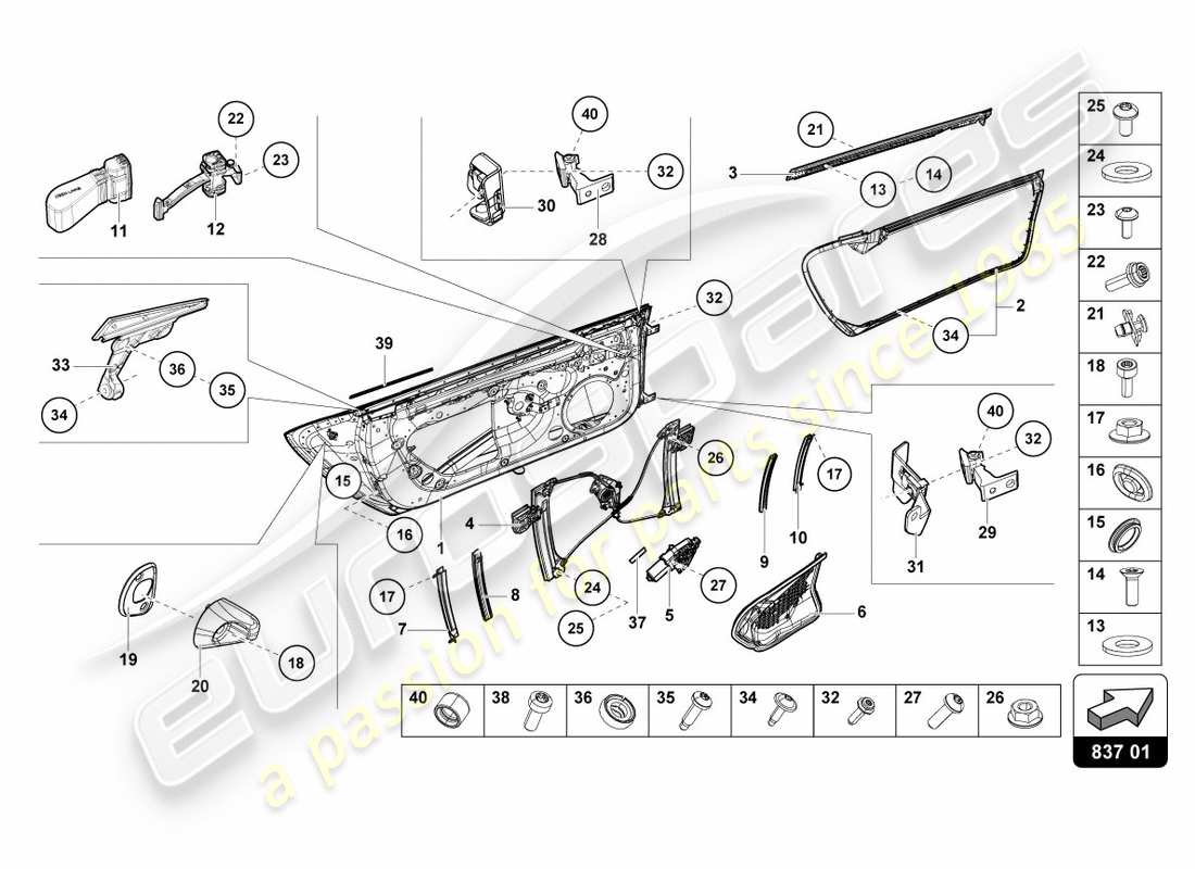 lamborghini 2017 (lp610-4 spyder) schéma des pièces des portes