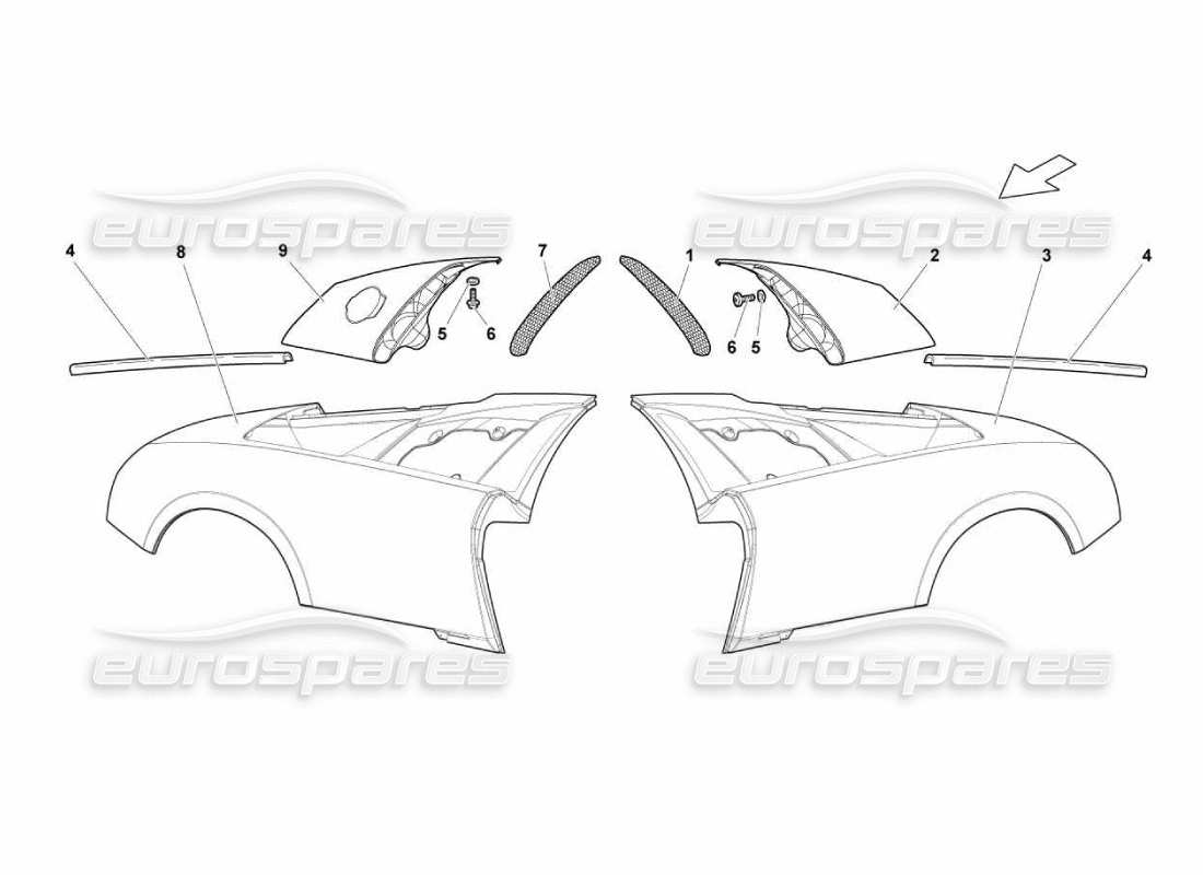lamborghini murcielago lp670 garde-boue arrière schéma des pièces