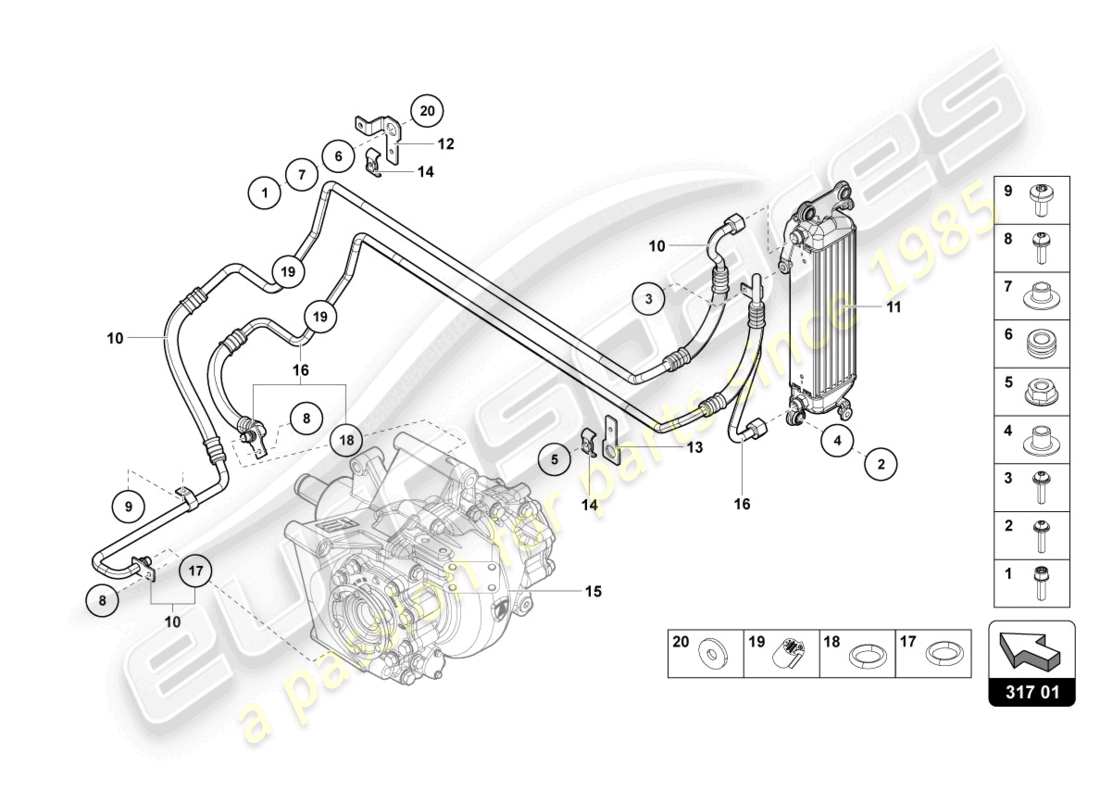 lamborghini 2015 (lp750-4 sv coupe) refroidisseur d'huile arrière schéma des pièces