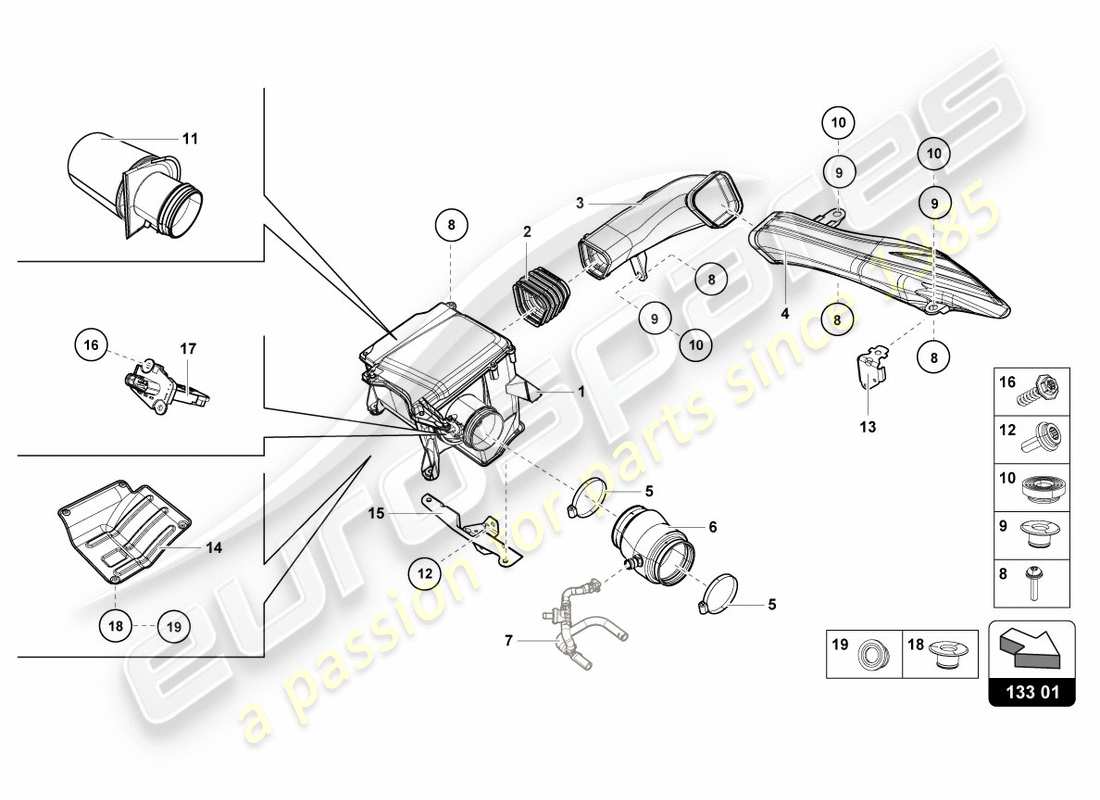 lamborghini 2016 (lp600-4 zhong coupe) boîtier de filtre à air schéma des pièces