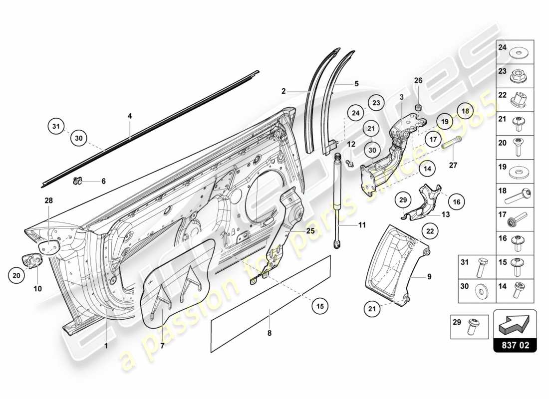 lamborghini centenario roadster (2017) porte conducteur et passager schéma des pièces