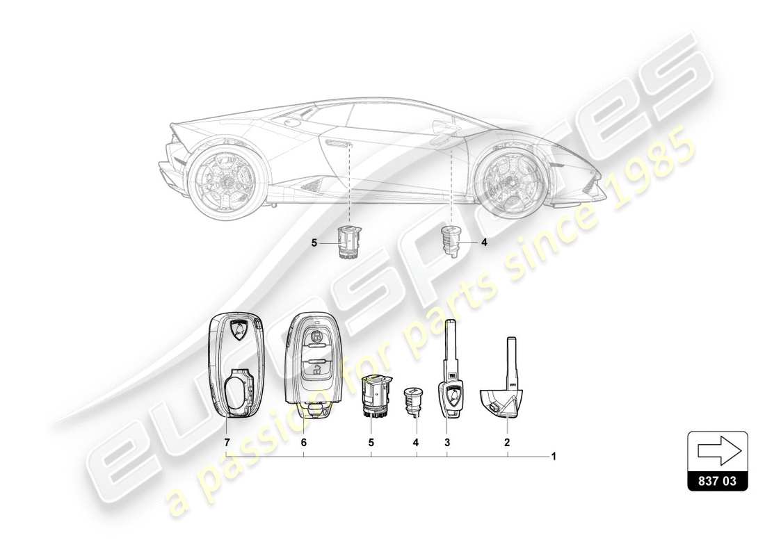 lamborghini lp610-4 spyder (2018) serrure avec clés schéma des pièces