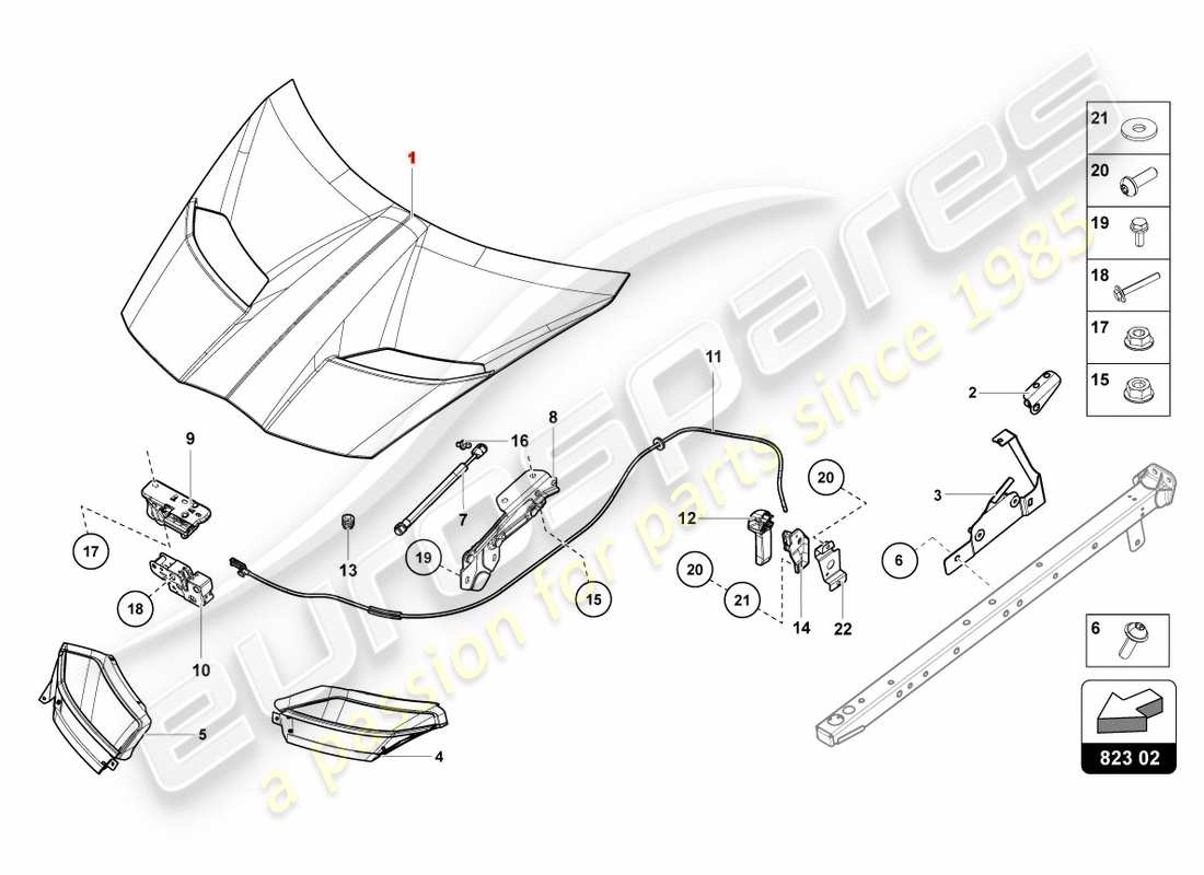 lamborghini centenario roadster (2017) diagramme de pièce de capot