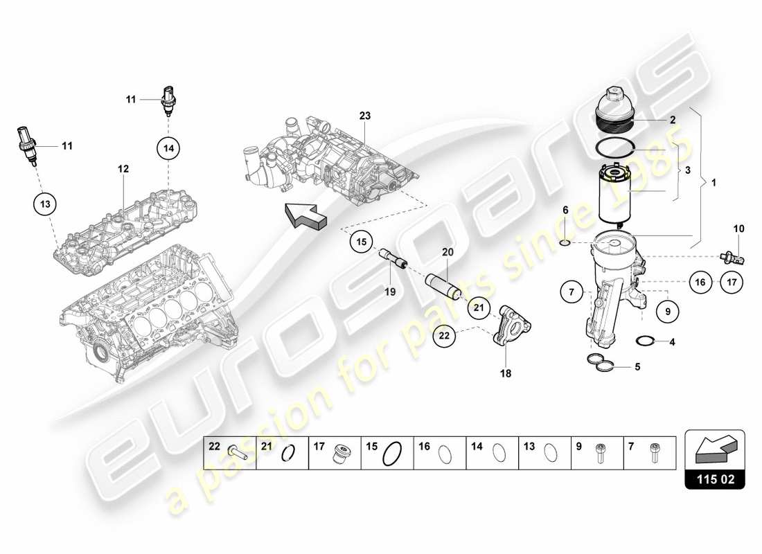 lamborghini performante spyder (2020) élément de filtre à huile schéma des pièces