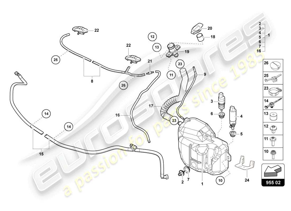 lamborghini lp750-4 sv roadster (2016) système de rondelle -glace pare-brise schéma des pièces