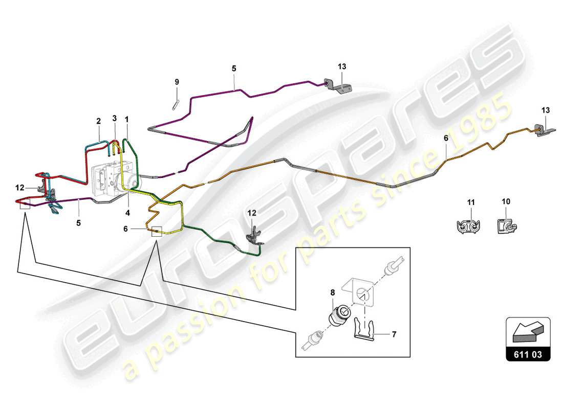 lamborghini 2016 (lp750-4 sv roadster) servo de frein, tuyaux et système de vide schéma des pièces