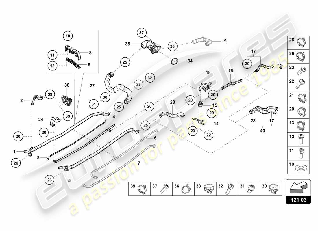 lamborghini lp580-2 coupe (2018) tuyaux et tuyaux de refroidissement centre schéma des pièces