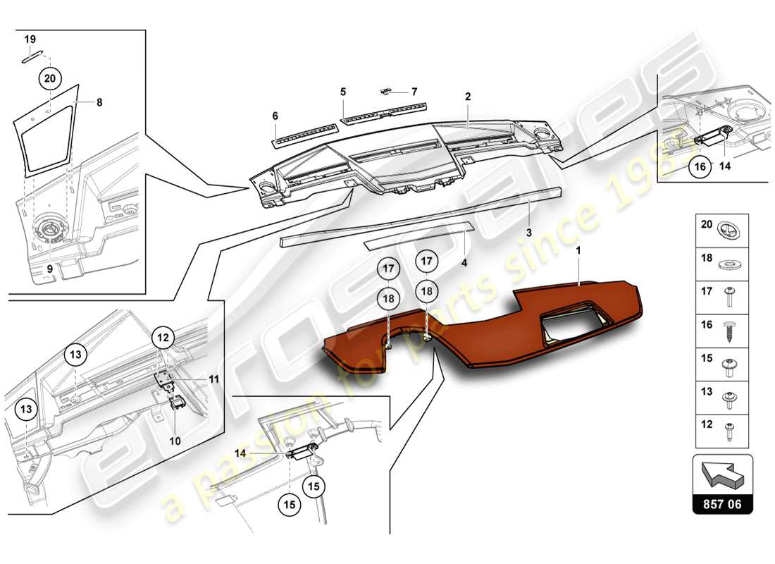 lamborghini lp720-4 coupe 50 (2014) schéma des pièces du tableau de bord