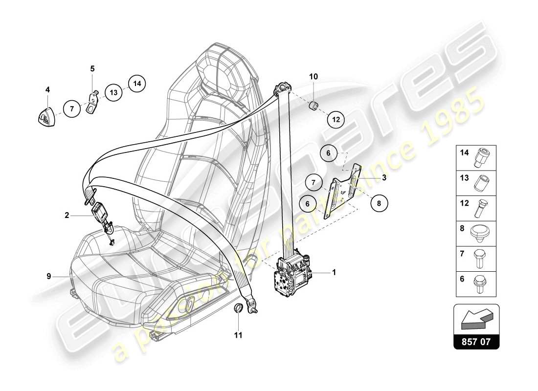 lamborghini 2014 (lp720-4 coupe 50) 3-point ceinture de sécurité avec contact d'avertissement schéma des pièces