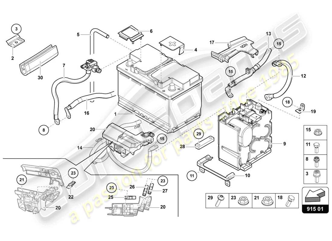 lamborghini 2014 (lp720-4 coupe 50) diagramme des pièces de la batterie