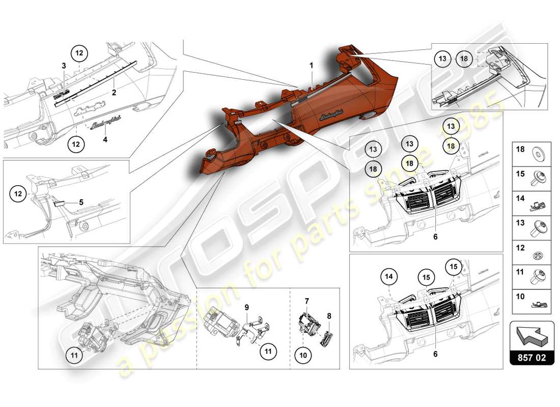 lamborghini lp720-4 coupe 50 (2014) schéma des pièces du tableau de bord