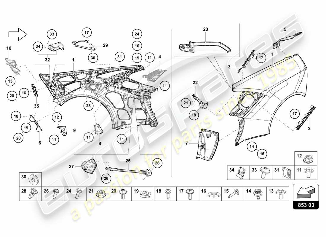 lamborghini lp580-2 coupe (2019) schéma des pièces de l'aile