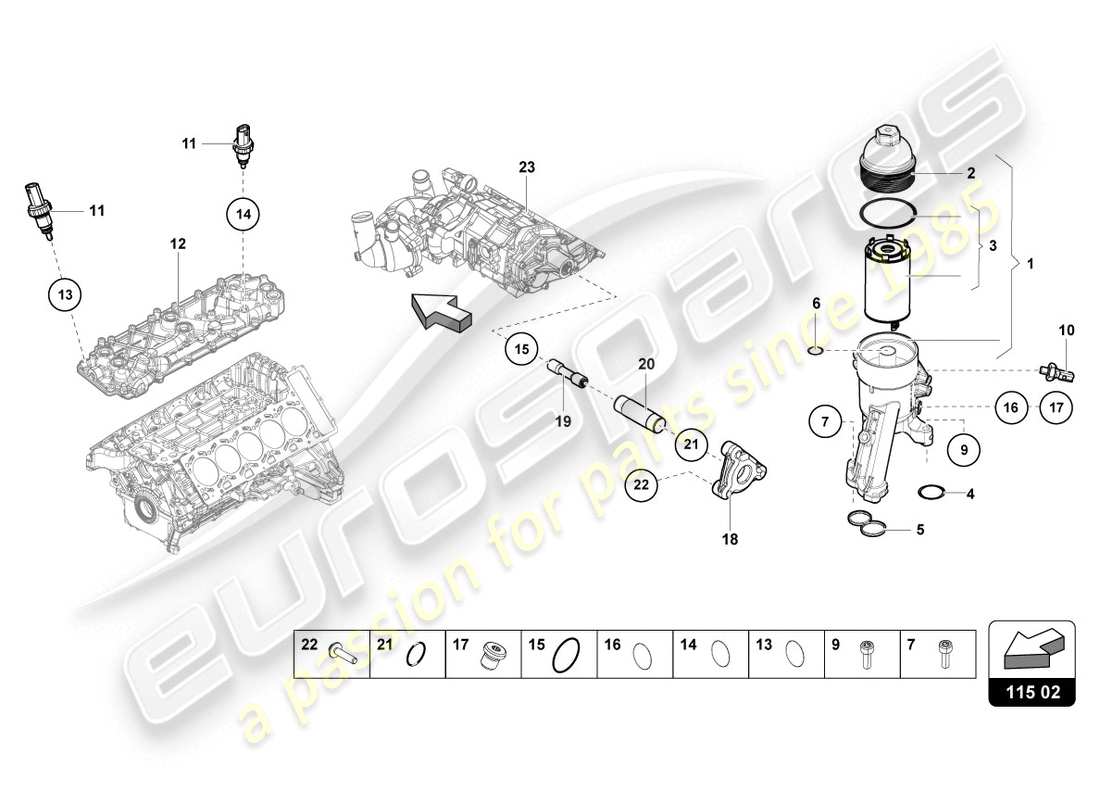 lamborghini evo spyder (2020) élément de filtre à huile schéma des pièces