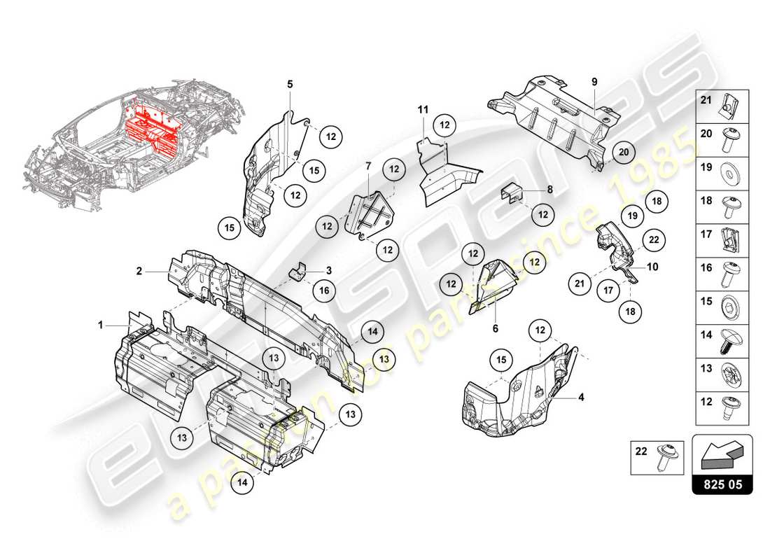 lamborghini evo spyder 2wd (2020) schéma des pièces du bouclier thermique