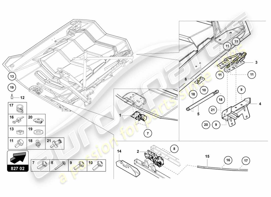 lamborghini 2012 (lp700-4 coupe)) couvercle moteur avec insp. couverture diagramme de pièce